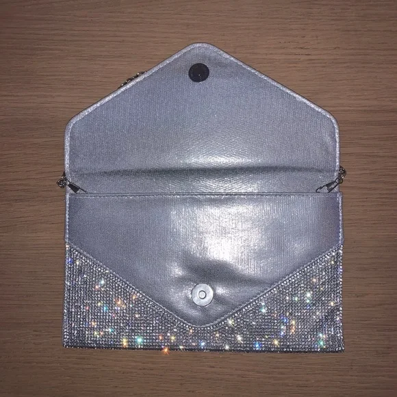 Embellished Envelope Clutch with Chain | Silver - Picture 4 of 6